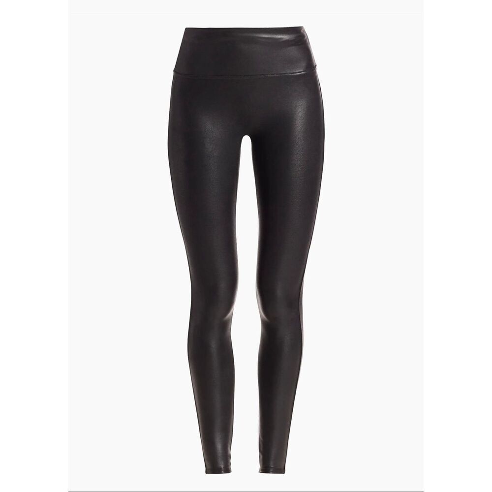 SPANX NWT Edgy Faux Leather Shaping Leggings Black Petite XS